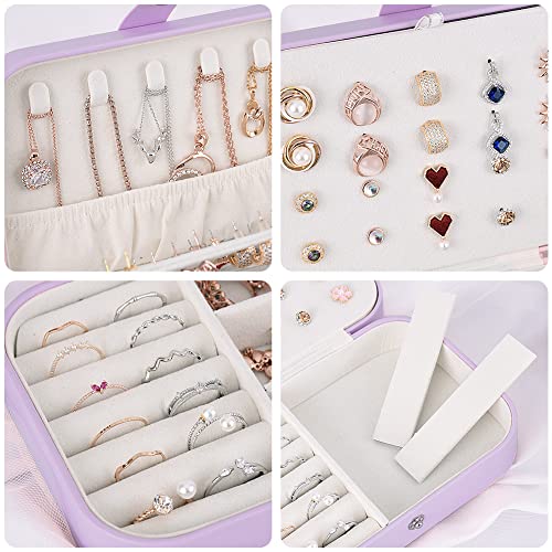 jiemei Jewelry Box, Travel Jewelry Organizer Cases with Doubel Layer for Women’s Necklace Earrings Rings and Travel Accessories (Purple) - color: Purple