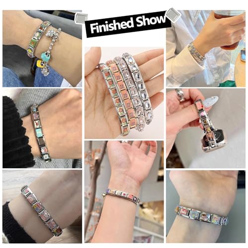 Italian Charms Bracelet Sets with 1Pcs Starter Brascelet 9Pcs Charms 9mm Italian Modular Charm Bracelet DIY Module Jewelry Gifts - color: A-Starter Bracelet Set-20Pcs Gold Pink