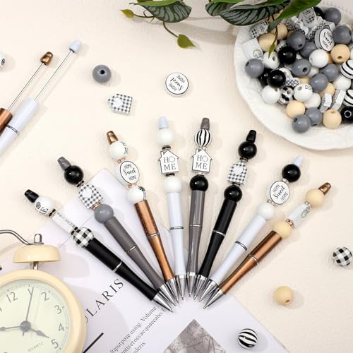 Colarr 24 Sets Plastic Beadable Pens DIY Pens Making Kit Assorted Wood Beads Crystal Spacer Black Ink Ballpoint for Women Crafts Office Family Gifts(Gnome) - style: Gnome