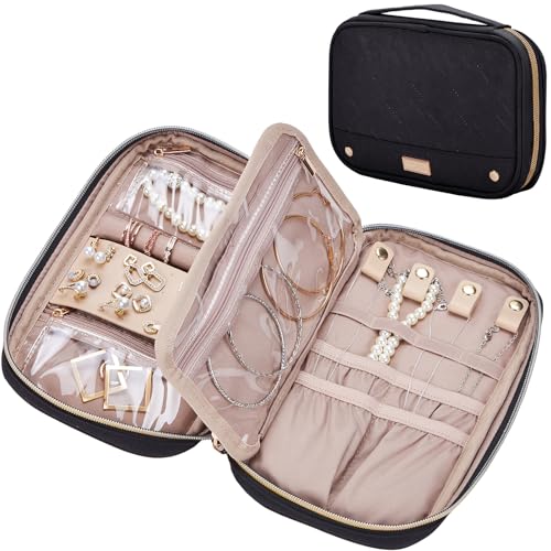 NISHEL Travel Jewelry Case, Holiday Organizer for Necklaces, Earrings, Rings, Bracelets, Watch, Black - color: Black, size: Medium