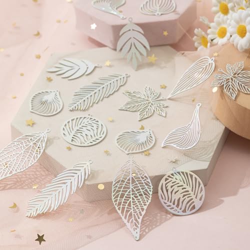 Dazzling Colorful Filigree Charms Hollow Out Multicolor Geometric Filigree Pendants for DIY Jewelry Making Earrings Necklaces Components - color: Leaf