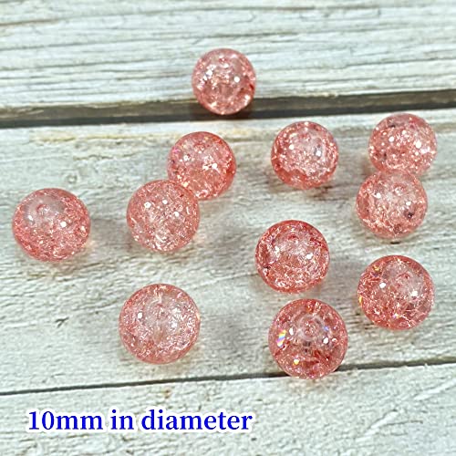100pcs Crackle Glass Beads 10mm Round Crystal Glass Spacer Crafts Beads for Jewelry Making Necklace Bracelet Earrings DIY Crafts(Peach) - color: Peach, size: 10mm