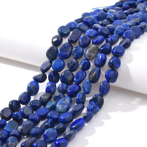 Blue Lapis Lazuli Pebble Nugget Oval Free Tumbled Stone 6-8mm Natural Gemstone Loose Beads Approx 15.5 inch for DIY Jewelry Making - color: Blue Lapis Lazuli