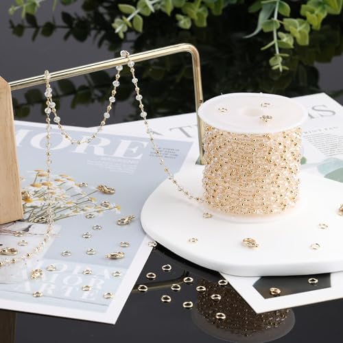 SMYHTGLIF 16.4 Feet Clear Crystal Chain for Jewelry Making Gold Plated Brass Bead Jewelry Making Chains Permanent Jewelry Findings - color: Transparent