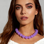 Chunky Acrylic Resin Beaded Necklace for Women Colorful Large Round Choker Adjustable Stack Acrylic Beads Necklace Resin Summer Party Jewelry - style: Purple