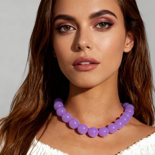 Chunky Acrylic Resin Beaded Necklace for Women Colorful Large Round Choker Adjustable Stack Acrylic Beads Necklace Resin Summer Party Jewelry - style: Purple