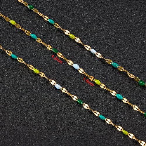 UMAOKANG 16.4 Feet Mixed Green Enamel Jewelry Making Chain Gold Plated Stainless Steel Chains Bulk on Spool - color: Gold-Green Colorful