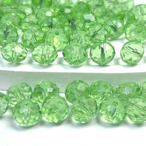 390pcs Glass Beads Green, 8mm Crystal Beads for Jewelry Making, Briolette Faceted Rondelle Bulk Bead for Crafts DIY, Suncatchers, Bracelets, Earring, Necklace - color: Light Green, size: 8mm