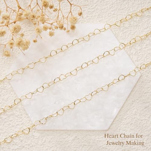GTVOODX 16.4 Feet Stainless Steel Heart Link Chains 18K Gold Plated Soldered Jewelry Chain Roll Spool for DIY Jewelry Bracelet Necklace Making with Lobster Clasps Jump Rings - color: Gold Heart