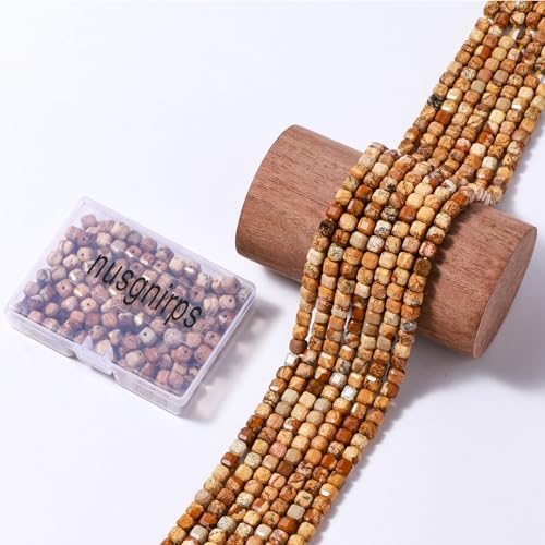 Natural Faceted Brown Picture Jasper Cube Stone Beads 5-5.5mm 60pcs/str Loose Square Semi Gemstone Stone Beads for Making Bracelets Necklace Earrings - color: Brown Picture Jasper