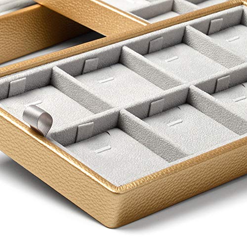 Oirlv Gold Leather Jewelry Box Handmade Travel Jewelry Organizer Storage Case Holder For Girl Lady Earring,Ring,Necklace,Pendant,Watch,Bracelet.(3 layers) - color: Golden