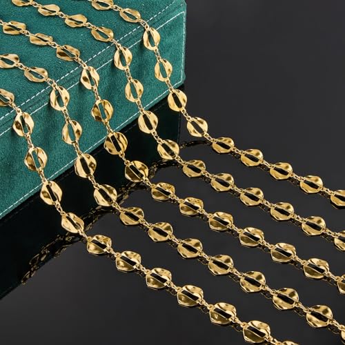 2 Meters Baroque Lip Chain for Jewelry Making Stainless Steel Bulk Chain Gold Plated Craft Chain Roll - color: Gold Lip