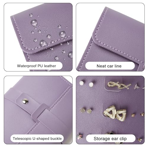 LAKE OF FIRE Earring Holder Organizer with Foldable Book Design Jewelry Book Organizer, Portable Pu Leather Travel Earring Case(Purple) - color: Purple