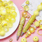 106Pcs 20mm Beads for Pens Making with Rondelle Spacer Beads Yellow Acrylic Focal Bubblegum Bead Crystal Round Sparkly Chunky Bead for Pens Beadable Keychain Necklace DIY Craft Jewelry Making Supplies - color: Yellow