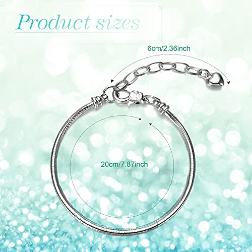 Hicarer 27 Pieces Snake Charm Bracelet Chain Adjustable Charm Bracelet Chain with Heart Shape Extender Copper DIY for Women Jewelry Making(7.9 Inch,Silver) - size: 7.9 Inch