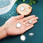 FASHEWELRY 5 Sets Alloy Oval Flower Edge Bezel Pendant Trays with Clear Dome Glass Cabochon Blank Base Connector for DIY Jewelry Making - color: 25x18mm-5 Sets