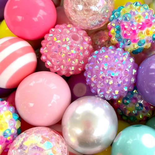 50PCS 20MM Bubblegum Beads for Pens, Colorful Chunky Round Beadable for Keychain Large Pearls Rhinestones Acrylic Focal Beads for Crafts Jewelry Bracelet Making DIY Projects - color: Mixed Color-I