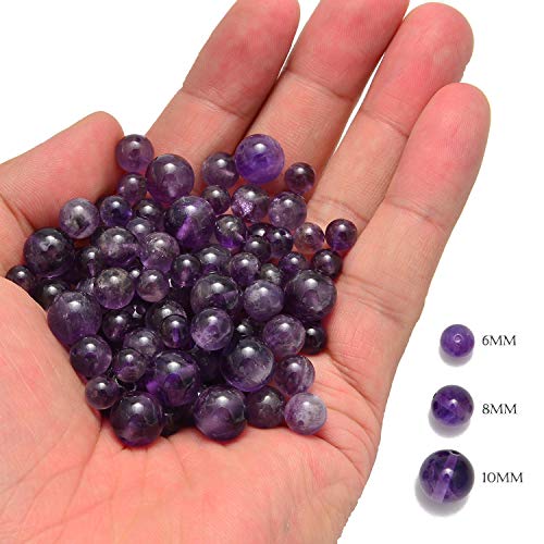 NCB 100pcs Original Natural Stone Beads Gemstone Round Loose Beads 6mm 8mm 10mm (Amethyst, 6mm 100Beads) - color: Amethyst, size: 6mm 100Beads