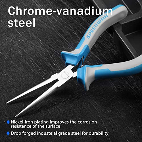 SPEEDWOX 6 Inches Needle Nose Pliers Mini Extra Long Nose Precision Nippers Thin Flat Jaws Micro Functional Precision Wire Looping Fine Pliers with Spring Craft Small Jewelry Making Tools - style: 6" Needle Nose Plier