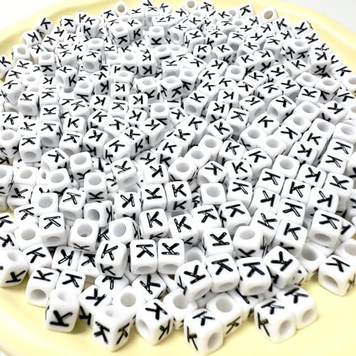 500Pcs Square Loose Letter Beads K 6X6mm Single Large Alphabet Beads for Friendship Jewelry Making - color: Square - K