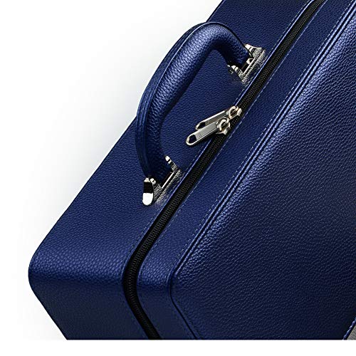 Oirlv Blue Leather Jewelry Box Handmade Travel Jewelry Organizer Storage Case Holder For Girl Lady Earring,Ring,Necklace,Pendant,Watch,Bracelet.(3 layers) - color: Blue