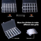 Gospire 2PCS 36 Grids Clear Plastic Jewelry Box Organizer Storage Container with Removable Dividers - color: Clear-36 Grids*2