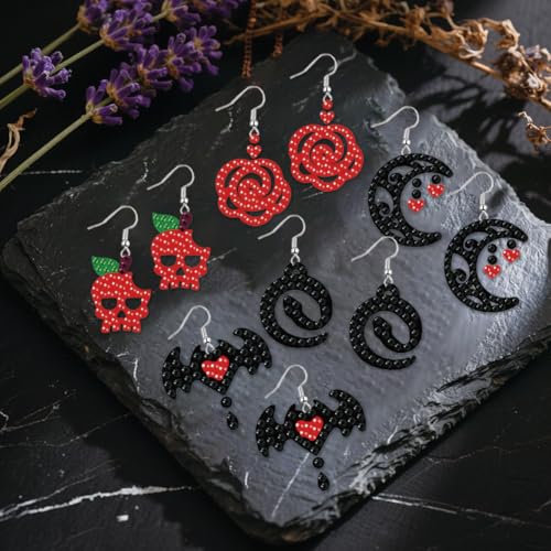 BEUNITONE 12 Pairs Gothic Style Earrings Diamond Art Earring Making Kit, Dangle Drop Diamond Art Earring Kit for Adults Women, DIY Fun Earrings Craft Set, Halloween Party Favors and Gothic Decor - style: Gothic