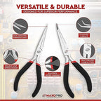 Premium 6 Inch Mini Needle Nose Pliers Set - 2 PCs Bent and Straight Long Nose Pliers with Comfort Grip - Non-Serrated Rust-Proof Long Reach Jewelry Pliers for Jewelry Making, Handmade Craft