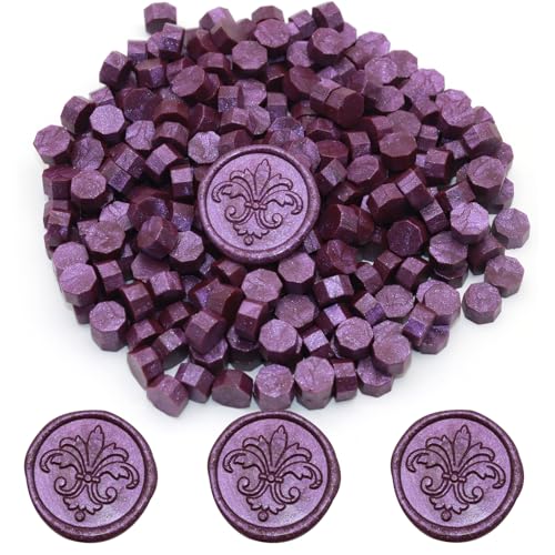 250pcs Wax Seal Beads Dark Purple, Andotopee Premium Sealing Wax Beads for Stamp Seals, Octagon Seal Stamp Pellets Refill Pack for Wedding Invitation, Letter Envelope, Scrapbook DIY Crafts (Aubergine) - color: Dark Purple