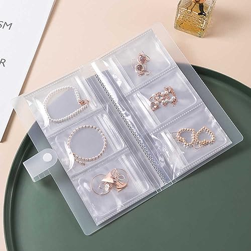 1 Pc Transparent Jewelry Storage Book 84 Pockets Jewelry Album Portable Travel Jewelry Organizer with 60 Pcs Small Clear Plastic Bags for Rings, Necklaces, Bracelets, Studs, Earrings, Brooches