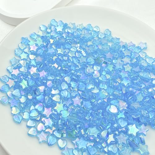 450Pcs Acrylic Beads AB Crystal Star Beads Heart Beads for Jewelry Making DIY Bead Bracelet Necklace Earrings(Light Lake Blue) - color: Light Lake Blue