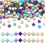 200 Pcs Hematite Cross Beads for Jewelry Making 3 mm Natural Hematite Beads Small Cross Crucifix Bracelet Charms Gemstone Round Loose Bead for Women Men Bracelet Jewelry Making - color: Hematite-Colorful