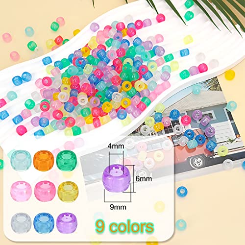 MIIIM 1000PCS 6x9mm Pony Beads Glow in The Dark, 9 Colors Mixed UV Kandi Beads for Bracelets Making Kit, Hair Braids Crafts for Jewelry Making (Luminous Mixed) - color: Luminous Mixed