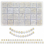 Looconi 1400pcs Letter Beads Gold Alphabet A-Z and Number Heart Beads 7x4mm White Acrylic for Jewelry Making Bracelet - color: Gold-Star