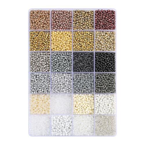 12500pcs John Bead Assorted Glass Seed Beads 8/0, 24 Colors Champagne Glow Palette Round Bead for DIY Crafts Jewelry Making Bead Box - color: Champagne Glow