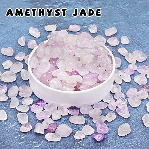 500 pcs Natural Chip Stone Beads, Amethyst Jade 5-8 mm Irregular Gemstones Healing Crystal Loose Rocks Bead Hole Drilled for Jewelry Making Bracelet - color: Amethyst Jade