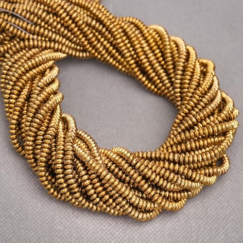 BONNY BOXX 1 Strand (150PCs) 2 * 4mm Rondelle Beads, Natural Abacus Disk Gold Hematitet Stone Beads Loose Spacer Gemstone for DIY Bracelet Necklace Jewelry Making - color: Gold Hematitet, size: 2*4MM