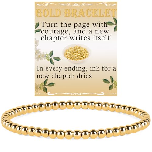QOGIR 14k gold Handmade Healing Bracelet, Natural Gem Stone Crystal Elastic Gold Bracelet - color: 14k Gold Plated Beads, size: 4m
