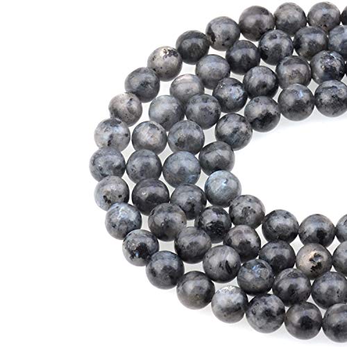 LPBeads 100PCS 8mm Natural Black Larvikite Beads Gemstone Round Loose Beads for Jewelry Making with Crystal Stretch Cord - color: Black Larvikite