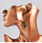 Glass Water Drop Shape Glaze Spiral Dangle Earrings Lampwork Handmade Glass Bead Geometric Earrings for Women Jewelry - color: Green