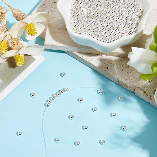 160Pcs 925 Sterling Silver Plated Spacer Beads Smooth Round Ball Brass Beads 5mm Stackable Loose Beads Finding Bulk for Bracelet Necklace Earring Jewelry Making DIY Crafts - size: 5mm