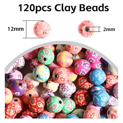120PCS 12mm Polymer Clay Beads Round Beads for Making Bracelet Necklace Earring Accessories DIY Handmade Craf