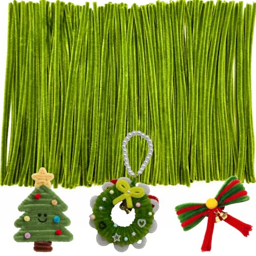 Moss Green Pipe Cleaner Craft Bulk,Thick Fuzzy Chenille Stem Pipe Cleaners for DIY Craft Projects and Decorations,200PCS Chenille Stems,Art and Craft Supplies,Saint Patrick's Day/Christmas Decor - color: Moss Green