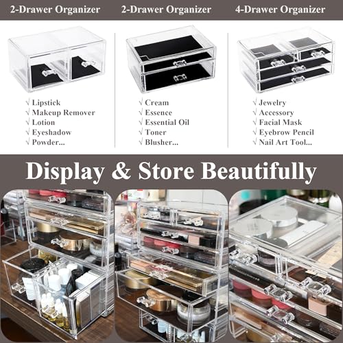 Sea Team 3-Layer Stackable Clear Makeup Organizer with Drawers, Acrylic Plastic Cosmetic Display Case, Jewelry Storage Box, Holder for Dresser, Bathroom, Vanity, Countertop (8 Drawers) - size: 3-Layer, 8 Drawers