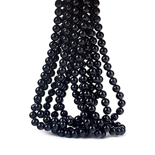 70PCS Natural 8MM Healing Gemstone, Black Tourmaline Energy Stone Round Loose Beads, Semi-Precious Crystal Beads with Free Elastic String for Jewelry Making DIY - color: Black Tourmaline, size: 8MM