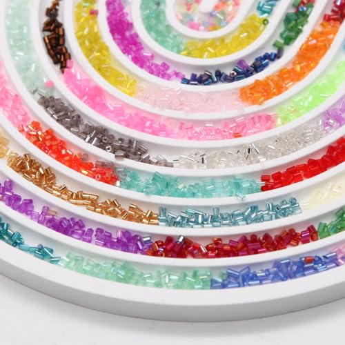 EuTengHao 16800pcs Tube Beads Kit Glass Bugle Seed Beads Small Craft Beads for DIY Crafting Jewelry Making Supplies (3mm, 350 Per Color, 48 Colors)