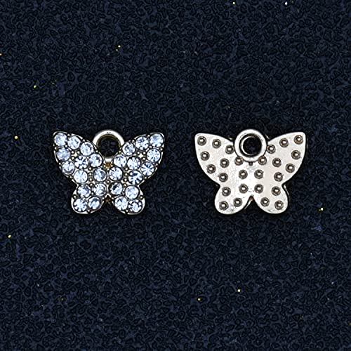 Pack of 20 Rhinestone Charms Gold Plated Pendants Pave Crystal Accessories for Necklace Bracelet Jewelry Making DIY Crafting - color: (Cute Butterfly)VID61301