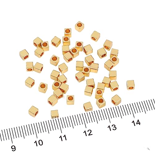 BEADIA 14K Gold Plated Cube Spacer Beads Right Angle 3x3mm 50pcs for Jewelry Making Findings Non Tarnish - color: 14K Gold, size: 3x3mm Right Angle Cube
