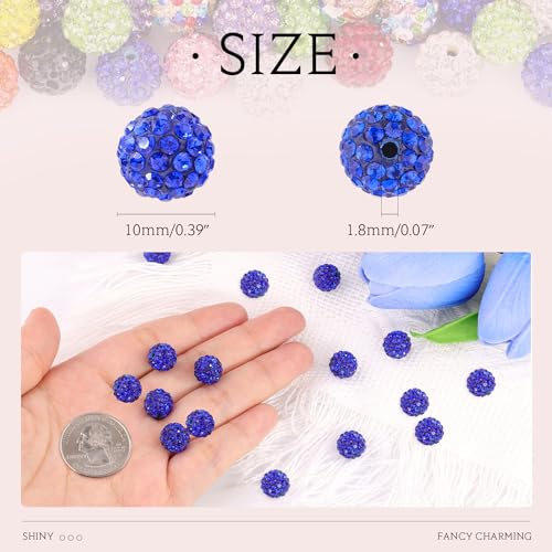 100 pcs 10mm Rhinestone Beads for Jewelry Making, 10 Mixed Colors Shiny Round Shamballa Disco Beads, Sparkle Crystal Clay Christmas for Bracelet Baseball Necklace Earring Crafting and DIY - color: 10 Colors, size: 10mm/100pcs