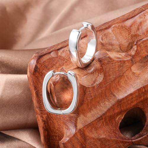 925 Sterling Silver Earrings Small Chunky Hoop Earrings for Women Trendy Huggie Hoop Earrings 14K Gold Plated Hypoallergenic Earrings Small Thick Huggie Hoops Earrings - color: Silver